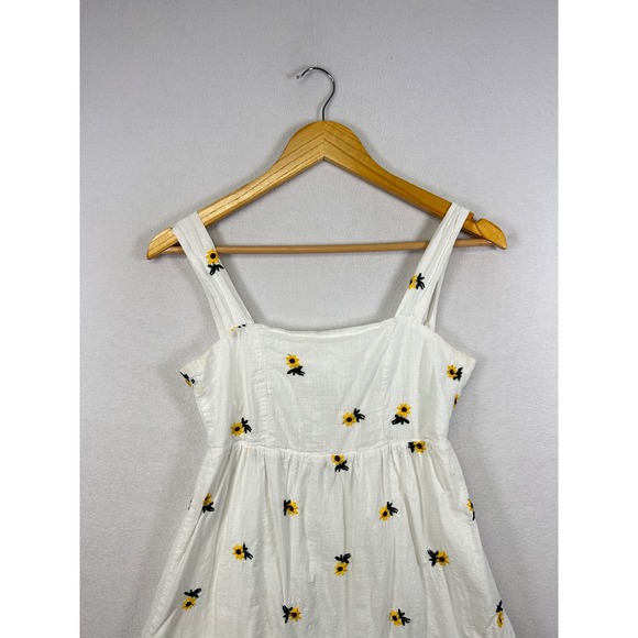 Rewind White Sunflower Embroidered Tiered Ruffle Mini Dress S - Picture 4 of 10